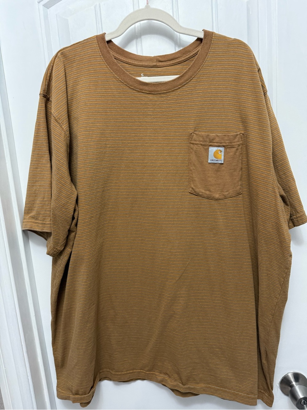 Carhartt Shirt Mens 3XL Brown Striped Pocket Relaxed Cotton Workwear Tee (14-4)